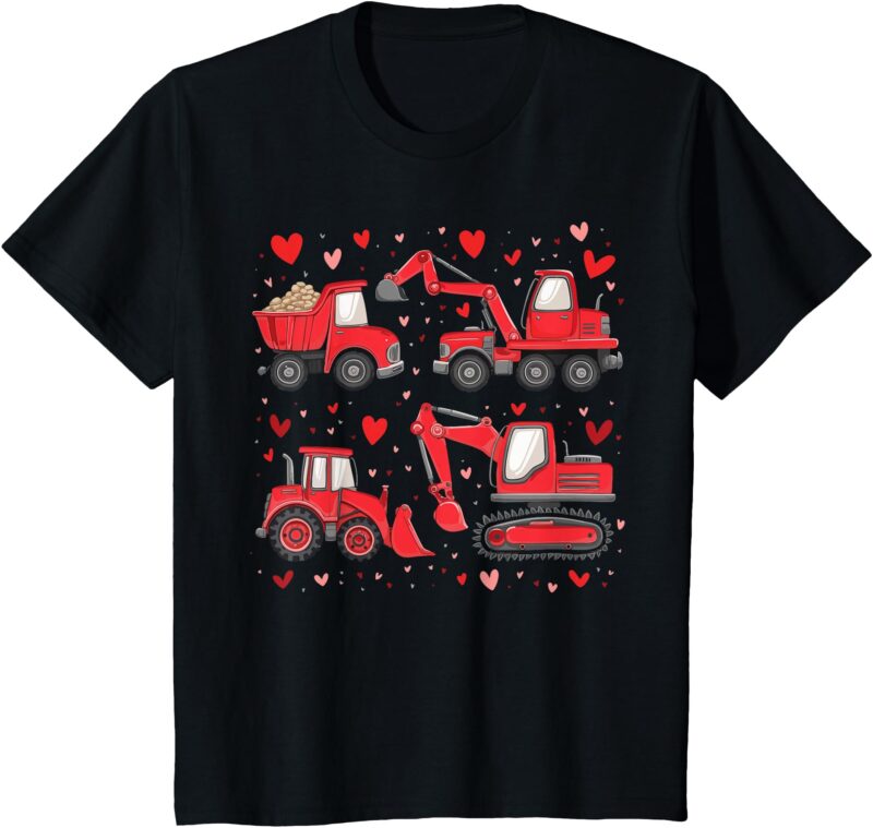 Kids Valentines day construction Truck with Hearts Boys Toddler T-Shirt