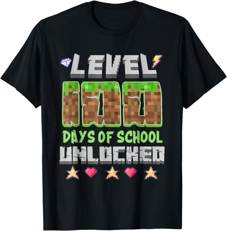 Level 100 Days Of School Unlocked Gaming Pixel 100th Day T-Shirt