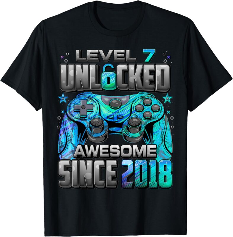 Level 7 Unlocked Awesome Since 2018 7th Birthday Gaming T-Shirt