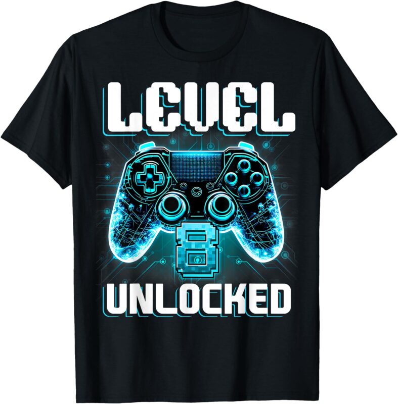 Level 8 Birthday Gaming 8 Year Old Video Games Gift Boys T-Shirt