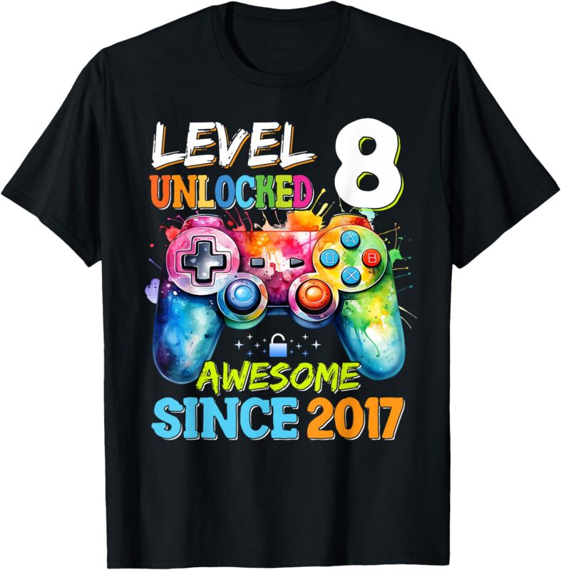 Level 8 Unlocked Awesome 2017 Video Games Birthday T-Shirt