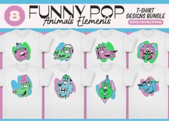 FUNNY POP ANIMALS ELEMENT T-SHIRT DESIGNS BUNDLE
