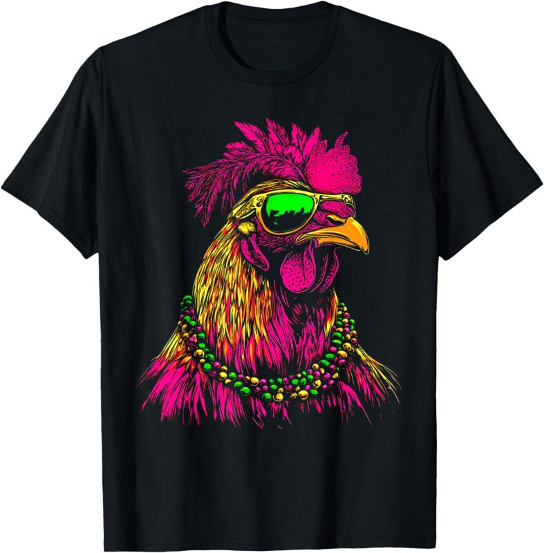 Mardi Gras Chicken Sunglasses Beads Farmer New Orleans Party T-Shirt