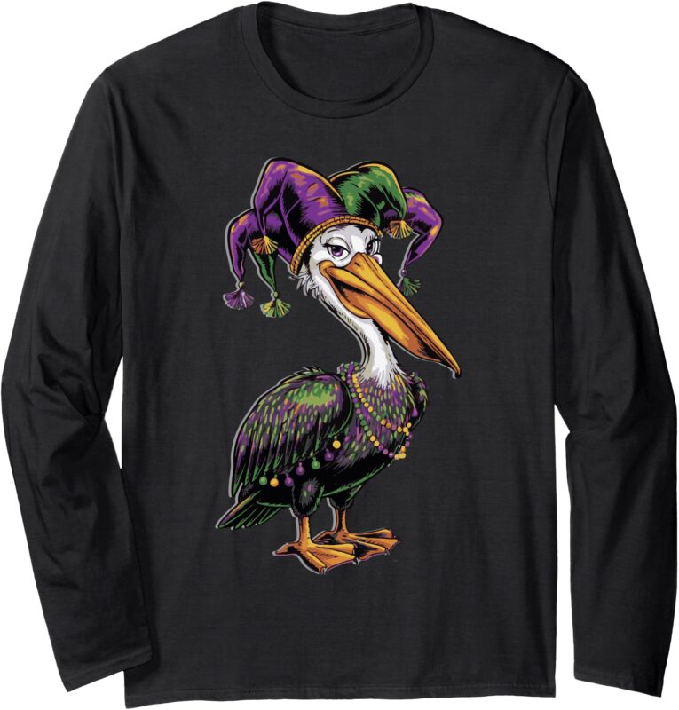 Mardi Gras Pelican Louisiana Parade Animal Lover Mens Womens Long Sleeve T-Shirt
