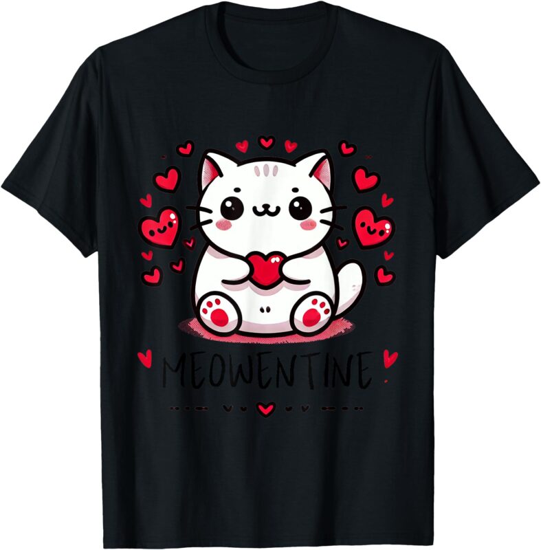 Meowentine Adorable Cat with Hearts Love-Themed T-Shirt