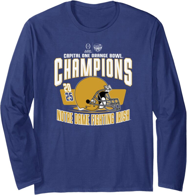 Notre Dame Fighting Irish Orange Bowl Champs 2025 Navy Long Sleeve T-Shirt