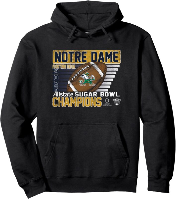 Notre Dame Fighting Irish Sugar Bowl Champs 2025 Retro Black Pullover Hoodie