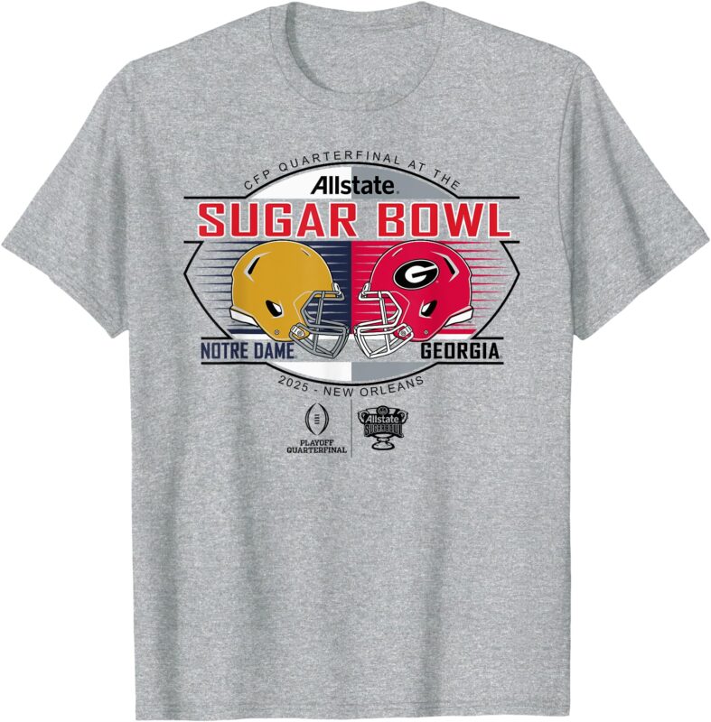 Notre Dame vs Georgia Bulldogs Sugar Bowl 2024-25 CFP Gray T-Shirt
