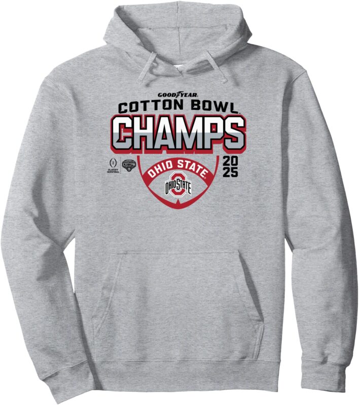 Ohio State Buckeyes CFP Cotton Bowl Champs 2025 Icon Gray Pullover Hoodie