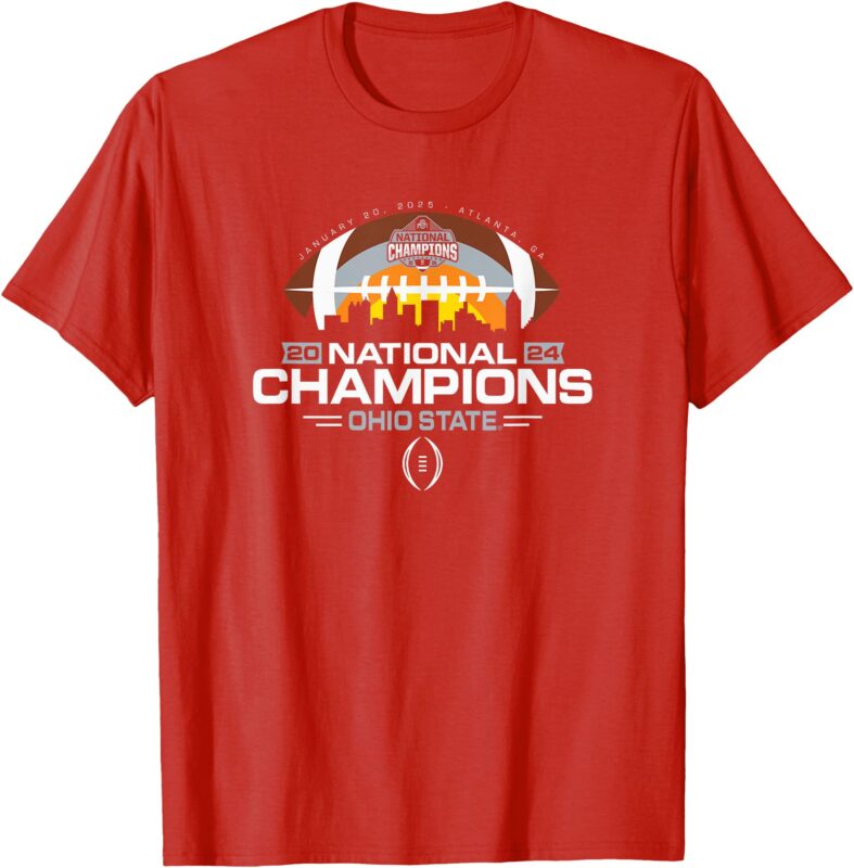 Ohio State Buckeyes National Champs 2024 CFP Skyline Red T-Shirt