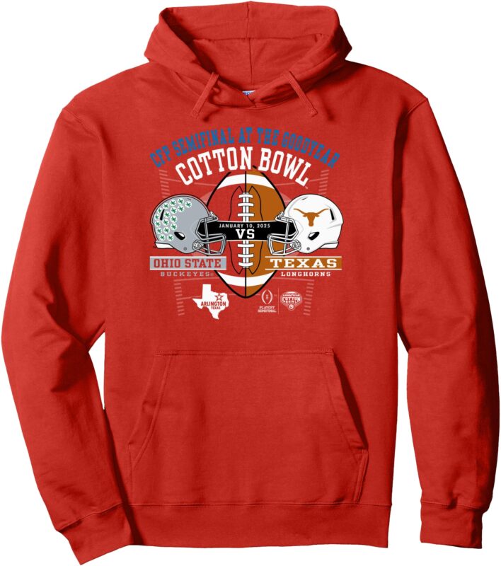 Ohio State vs Texas CFP Cotton Bowl 2024-25 Helmets Red Pullover Hoodie