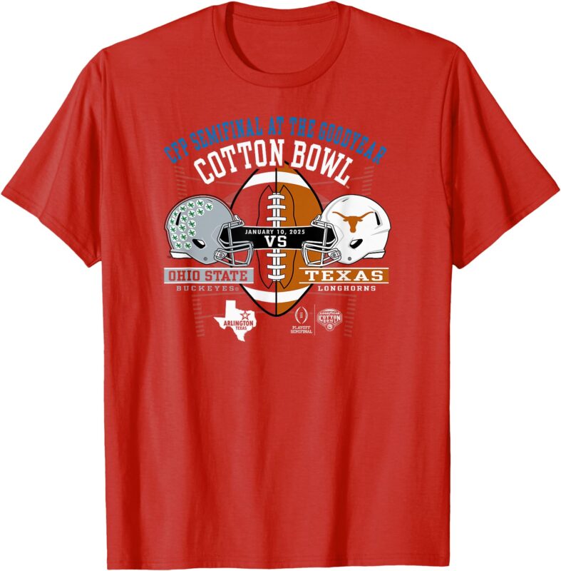 Ohio State vs Texas CFP Cotton Bowl 2024-25 Helmets Red T-Shirt