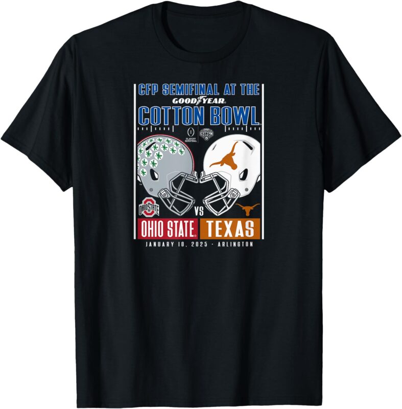 Ohio State vs Texas CFP Cotton Bowl 2024-25 Semi Clash Black T-Shirt