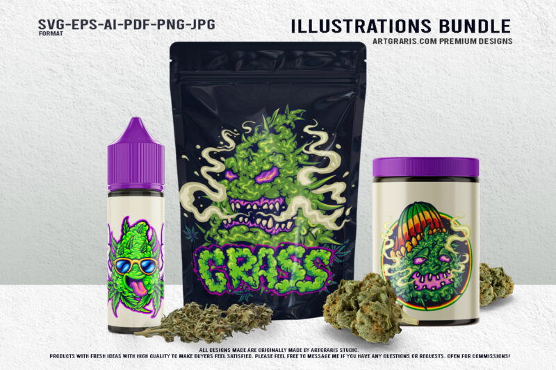 High Spirits Whimsical Weed Art Bundle Illustrations