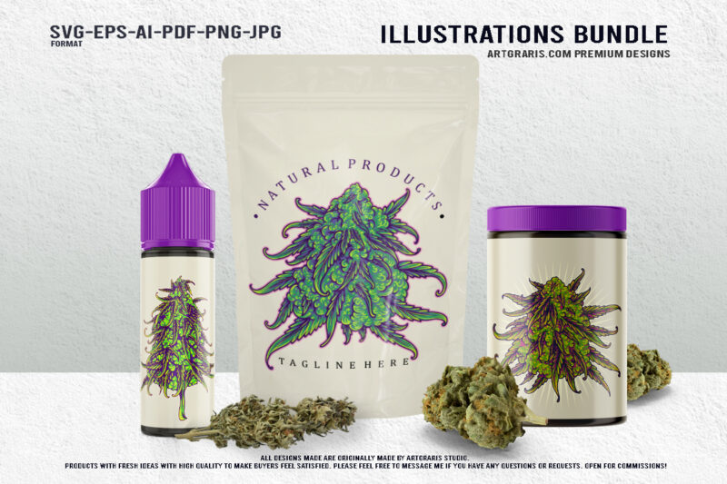 Cannabis Plants Flora Vibrant Illustrations Pack