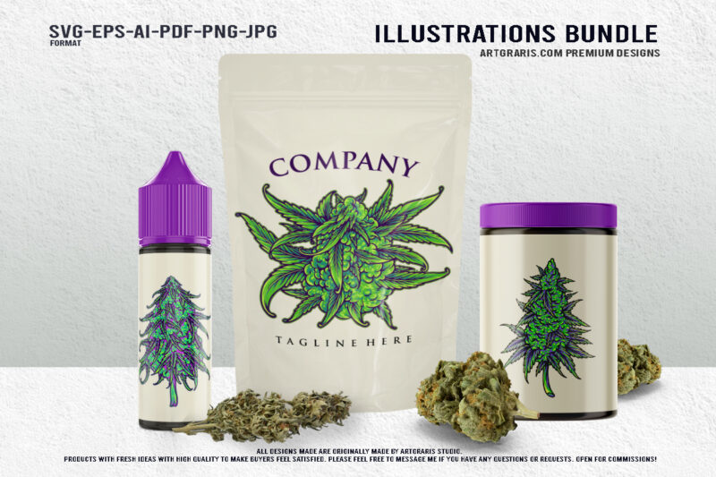 Cannabis Trees Collection Illustrations Natural Products