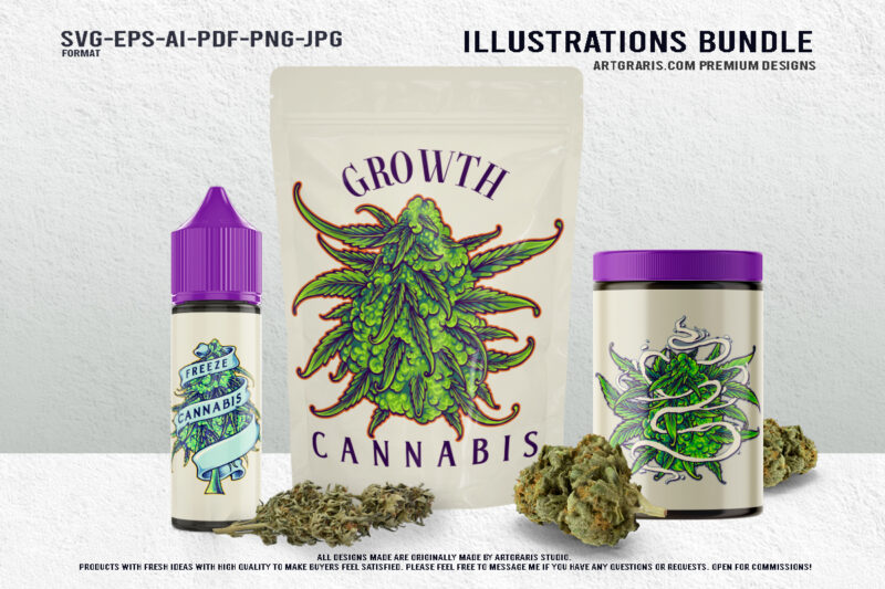 Green Gold Cannabis Plant Illustrations Pack