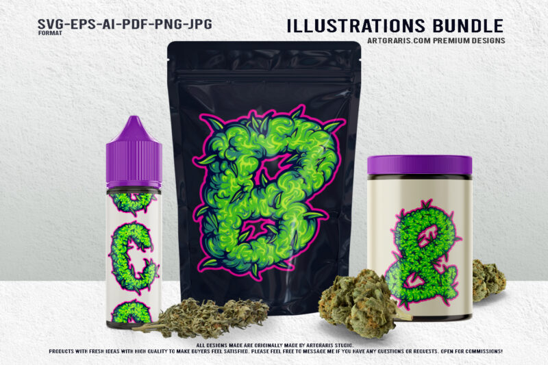 Typography Cannabis Inspired Symbolism Illustrations Bundle