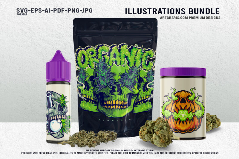 Whimsical Cannabis and Halloween Skull Art Bundle