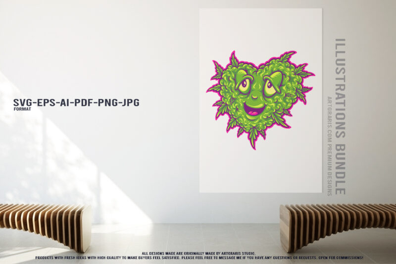 Playful Green Cannabis Characters Illustrations Collection