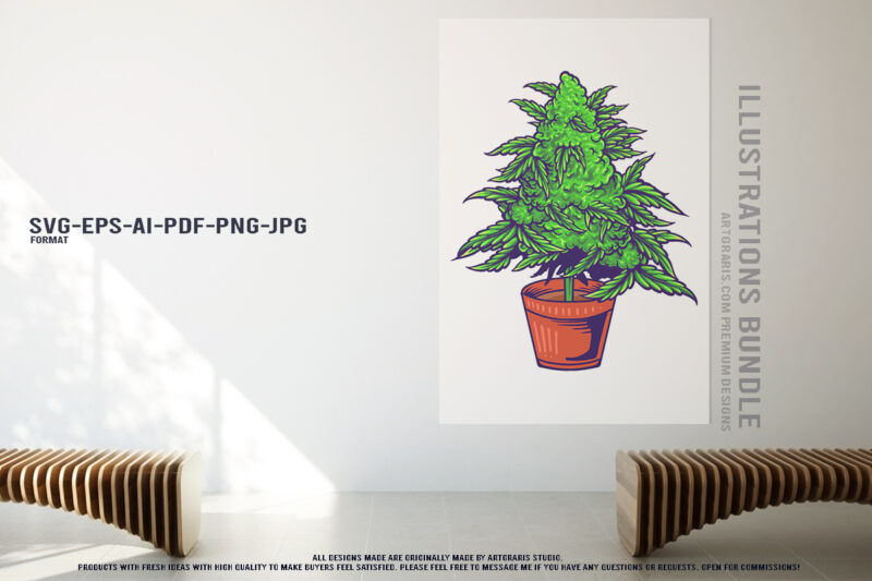 Cannabis Plants Flora Vibrant Illustrations Pack