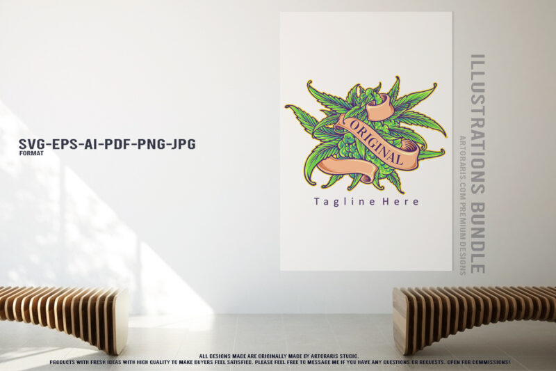 Green Gold Cannabis Plant Illustrations Pack