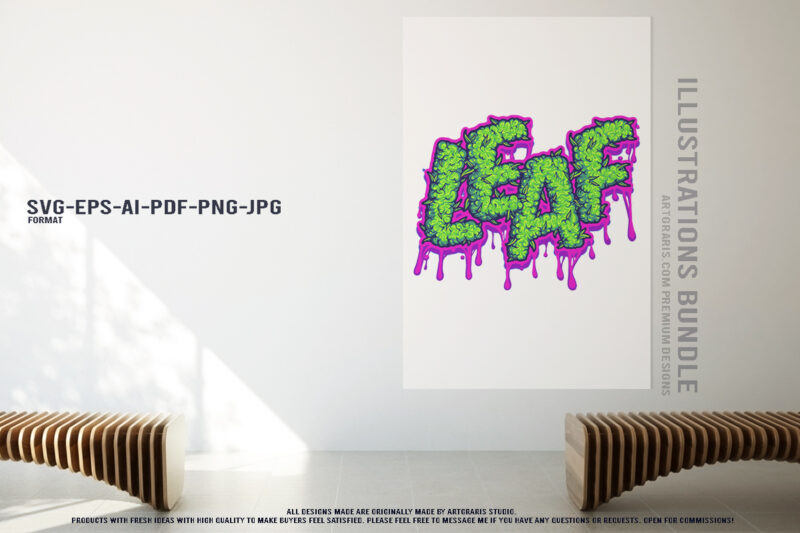 Typography of Cannabis like CBD, Glue, 420, Ganja
