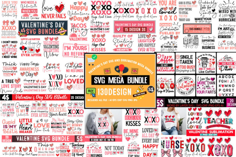 Valentine’s Day T-Shirt Design Bundle, Happy Valentine’s Day T-Shirt Design, Valentine SVG Bundle, Valentine’s Day Sublimation PNG, Love