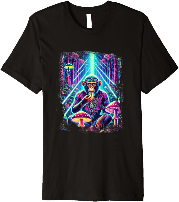 Psychedelic Monkey Ape Eating Mushrooms In a Forest Premium T-Shirt