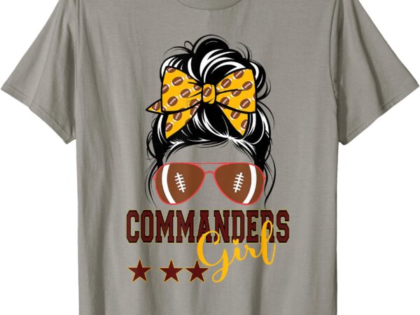 Retro commanders girl messy bun sports fan team matching t-shirt