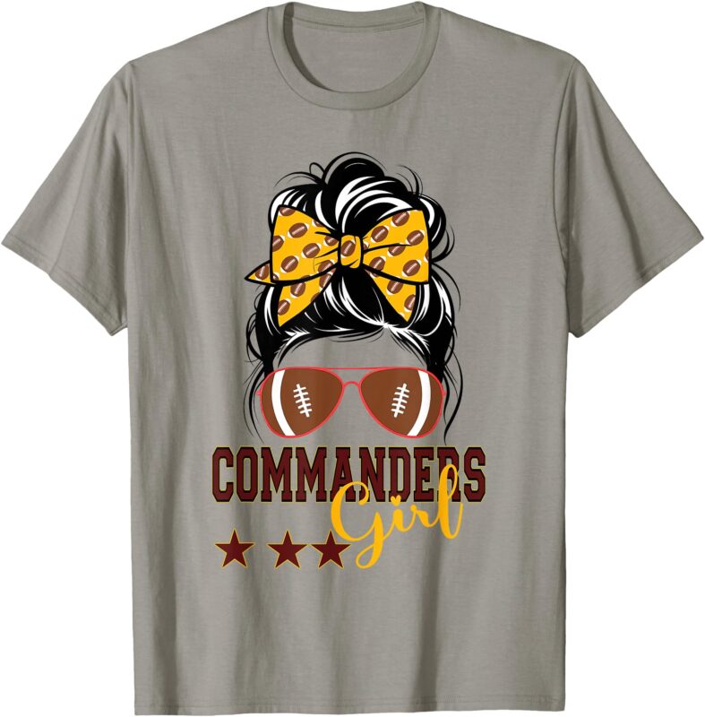 Retro Commanders Girl Messy Bun Sports Fan Team Matching T-Shirt