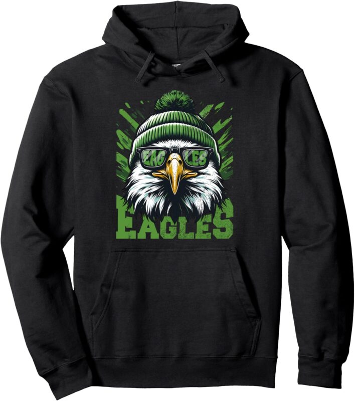 Retro Cute Face Eagles With Sunglasses Flying Bird Pullover Hoodie