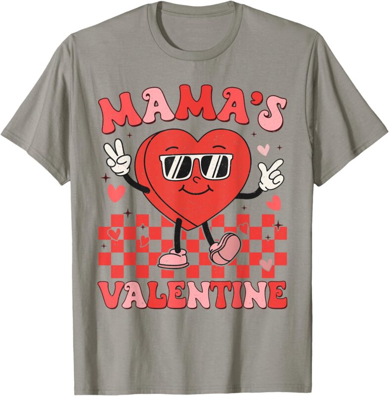 Retro Groovy Mama is My Valentine Cute Heart Boys Girls Kids T-Shirt