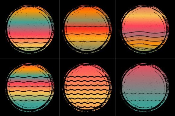 Retro Vintage Sunset Grunge Background Bundle