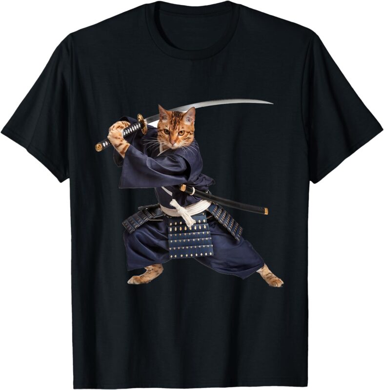 Samurai Bengal Cat Graphic Tee Warrior Vintage Japanese T-Shirt