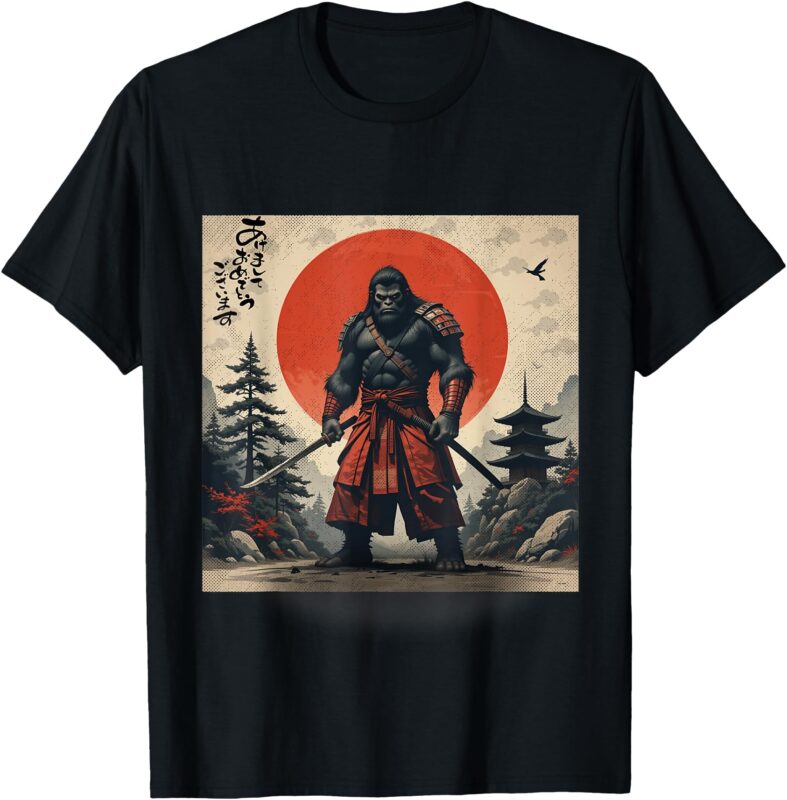 Samurai Bigfoot Japanese Ukiyoe Vintage Funny Anime Art Tee T-Shirt