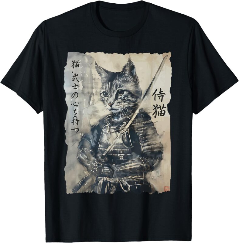 Samurai Cat, Vintage Japanese Warrior Art, Men, Women T-Shirt