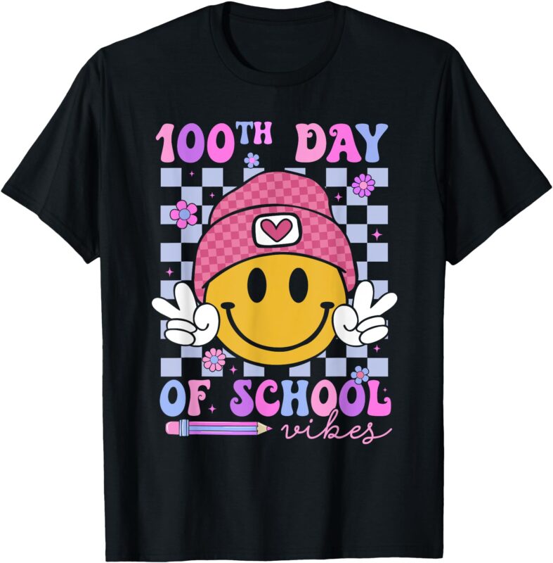 Smile Face 100th Day of School Vibes Shirts For Teacher Kids T-Shirt