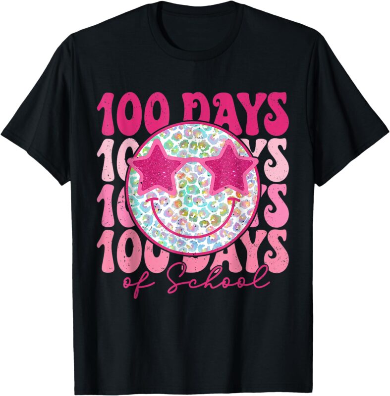 Smile Face Pink Groovy Happy 100 Days Of School Kids Girls T-Shirt