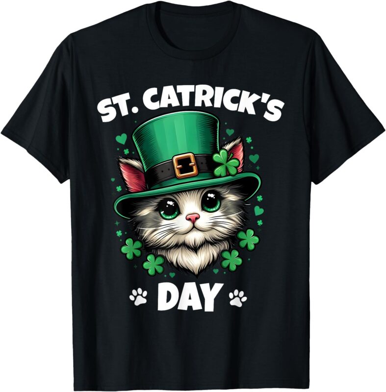 St Patricks Catricks Day Cute Irish Cat Saint Pattys Kids T-Shirt