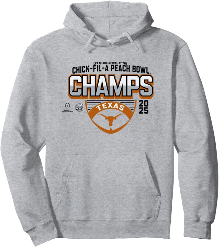 Texas Longhorns Peach Bowl Champs 2025 Football Gray Pullover Hoodie