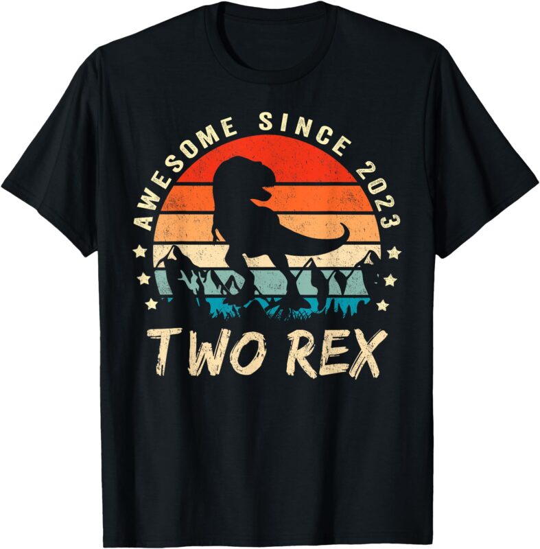 Two Rex 2nd Birthday Gift Second Dinosaur 2 Year Old T-Shirt