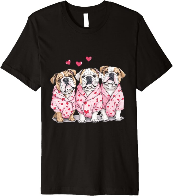 Valentines Day English Bulldogs Love Hearts Bathrobe Dogs Premium T-Shirt