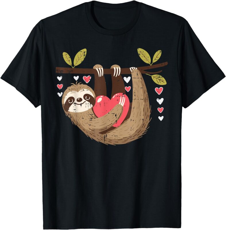Valentines Day Hanging Sloth Heart Boys Girls Kids Women Men T-Shirt