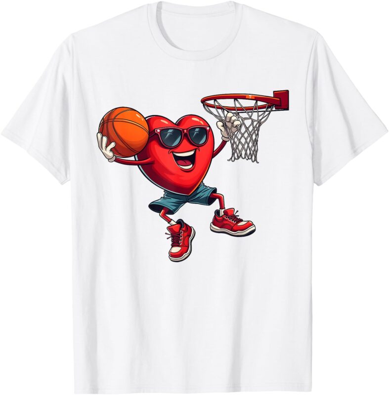 Valentines Day Heart Dunking Basketball For Boys Kids T-Shirt