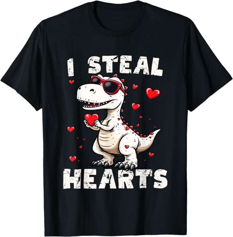 Valentines Day I steal hearts dinosaur T rex boys kids men T-Shirt