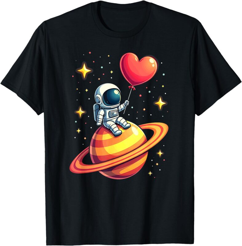 Valentines Day Space Astronaut Heart Balloon T-Shirt