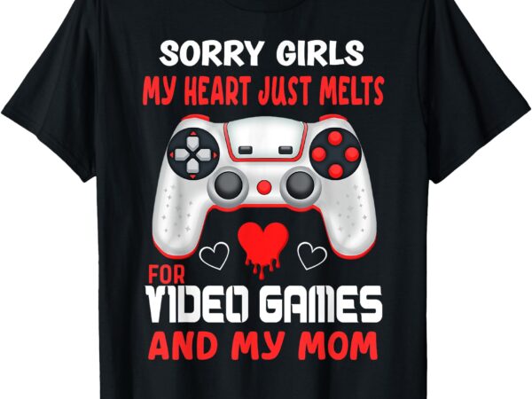 Valentines day boys video games mom gamer hearts kids son t-shirt
