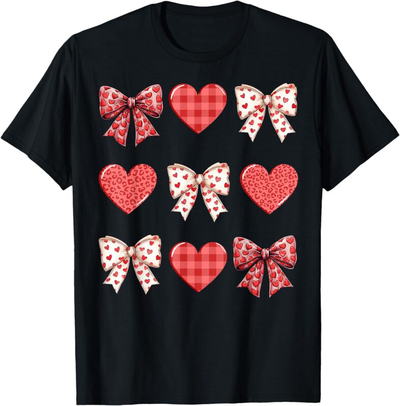 Valentines Day hearts leopard Coquette Bow women girls boys T-Shirt
