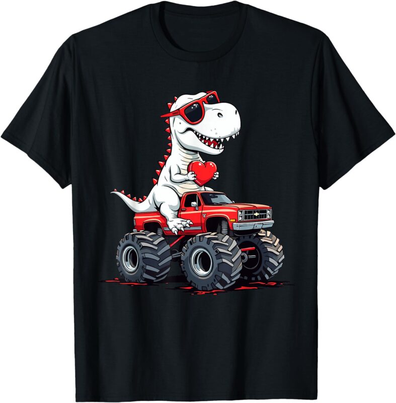 Valentines day Dinosaur Monster Truck with Heart Boys girls T-Shirt